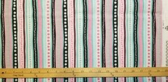 BTHY Stripe Cotton Fabric Touch Of Glitter On Flower Pink Black Aqua Pretty New!