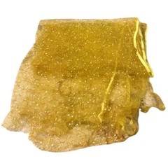 New Soft Silk Blend Yellow & Gold Metallic Tulle with Scattered White Pearls