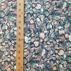 REALISTIC STONES ROCKS GRAY BLACK BLUE MORE ROCK STONE COTTON FABRIC FQ