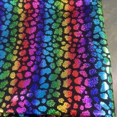 Rainbow Holographic Leopard Fabric 44×72 Glitter Foil Rave Dance Cosplay Shiny