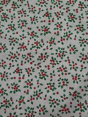 Vintage Christmas Cotton Fabric Abstract Holly Red Green On White 1 Yard 22 Inch