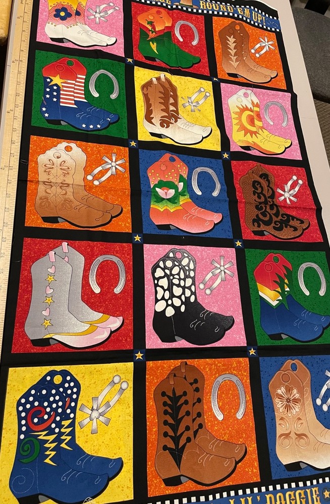COWPOKES COWBOY WESTERN BOOTS PRINT FABRIC PANEL SMITH & MILLIGAN FOR AVLYN INC.
