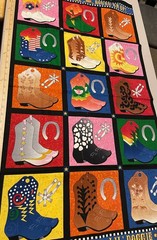 COWPOKES COWBOY WESTERN BOOTS PRINT FABRIC PANEL SMITH & MILLIGAN FOR AVLYN INC.