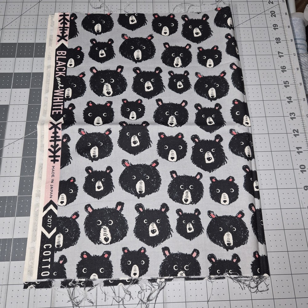 Cotton + Steel Black & White Original Teddy Bear Print OOP 15×44 Quilting Fabric