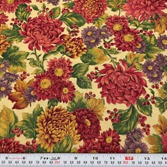 Cranston Metallic Gold Florals Golden Beige Cotton Fabric by the HALF YARD