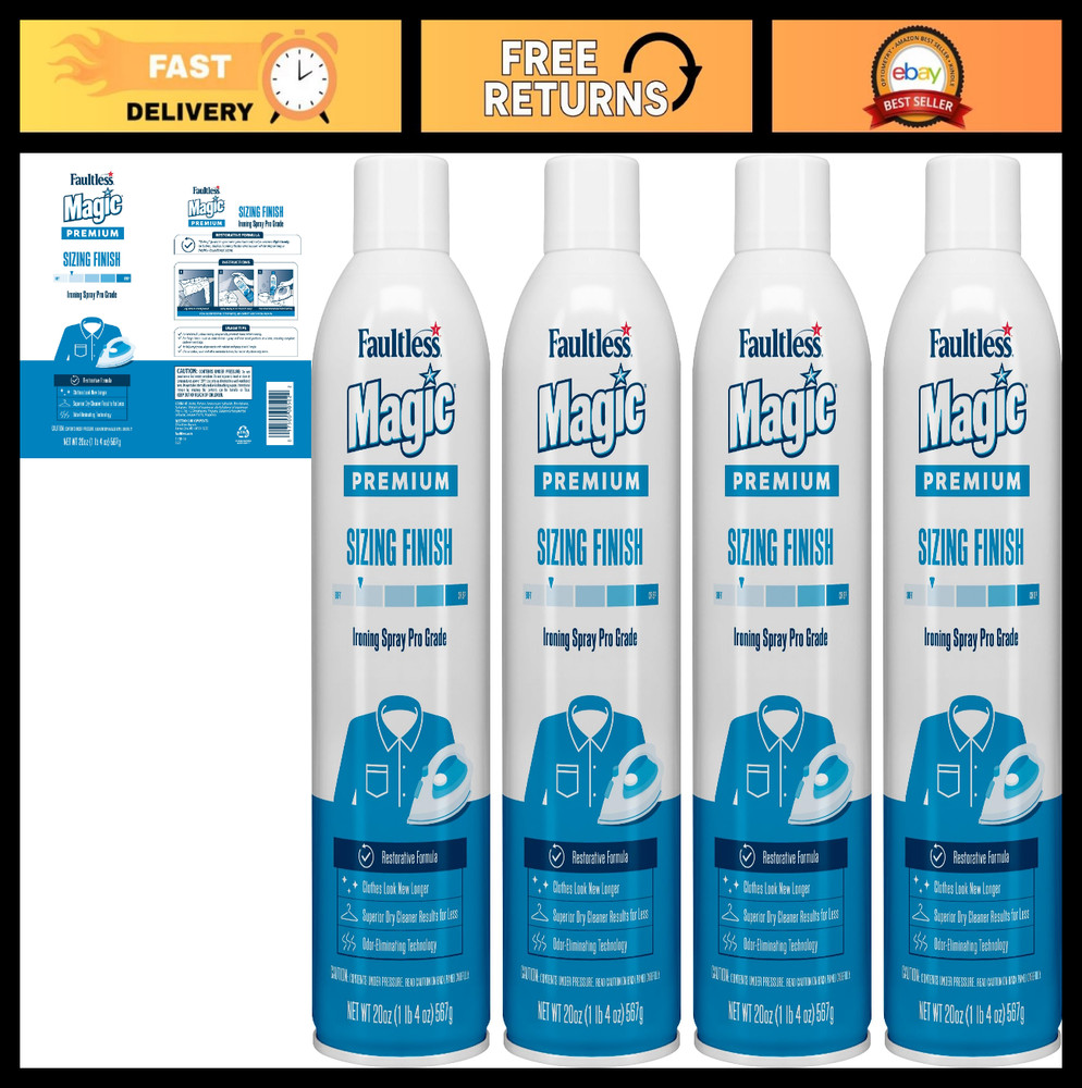 Magic Sizing Fabric Finish Spray, 20 oz – Pack of 4, Perfect for Ironing & Starc