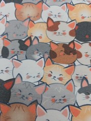Organic Cotton Knit Kitty Cat Print Sewing Fabric 36″ x 60″ Multicolor Faces