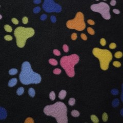 Rainbow Paw Print Fleece Fabric 58″ Wide Printed Fleece by the Yard Black