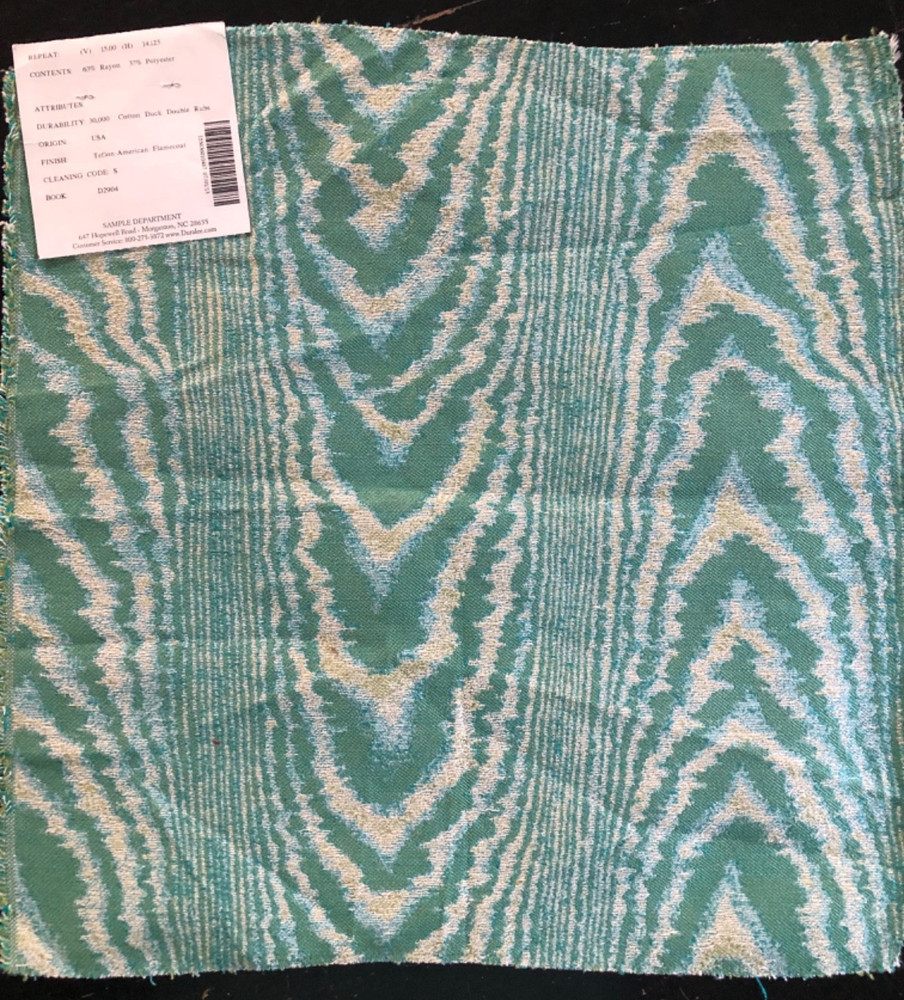 DURALEE Ikat in Aqua/Green 17 x 17 1/2″ Woven Damask Fabric Sample