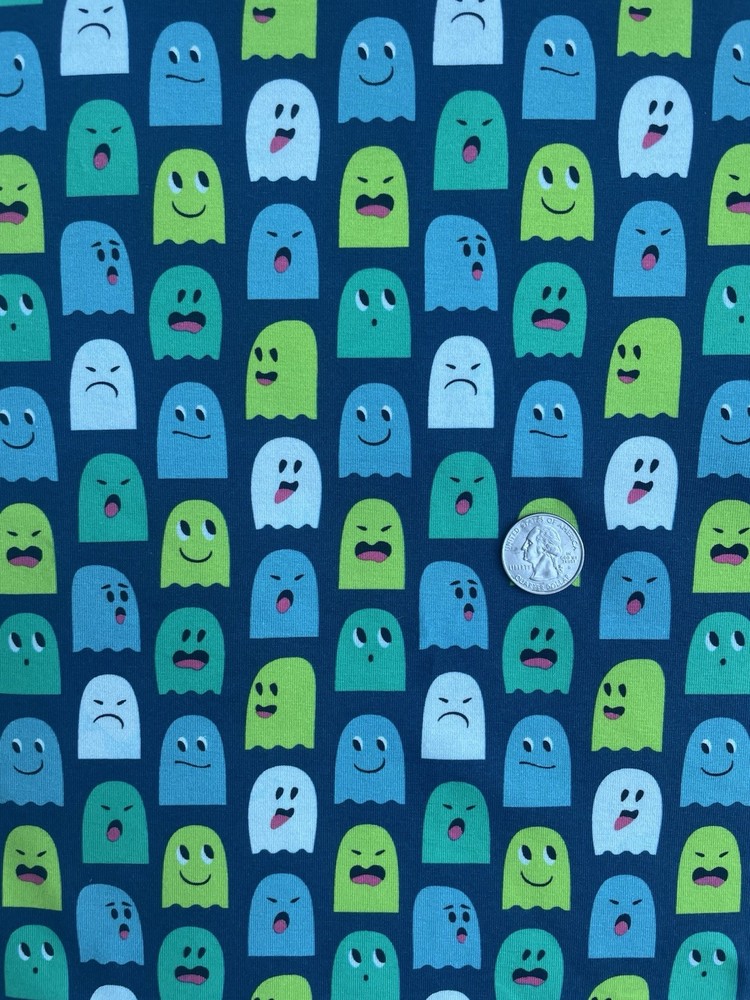 Megan Blue Fabrics 1/2 yd Double Knit Fabric Cartoon Ghosts Width 59”