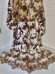 Jayla TAUPE Floral Embroidery with Beads and Sequins on Mesh Lace Fabric by the
