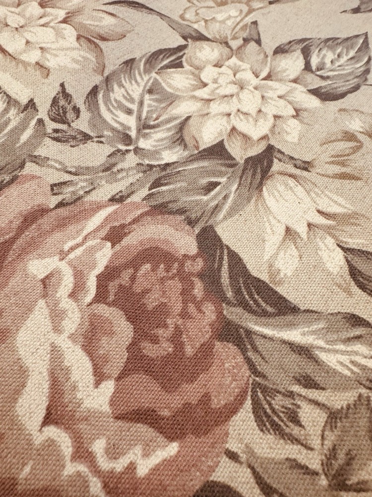 Vintage lg scale Floral Pink Taupe Sage Upholstery Sewing Fabric 104″ x 56″