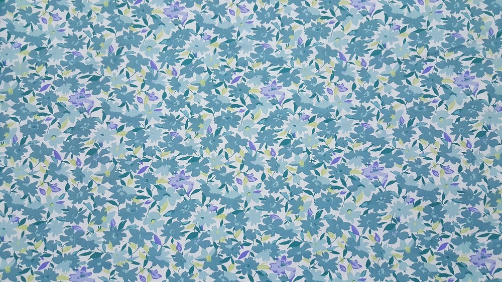 102″ EXTRA WIDE Teal & Aqua Floral PERCALE Sheeting Fabric By the Yard