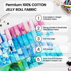 -18 Options-100% Cotton Jelly Roll Fabric Precut Strips for Quilting, Crafting