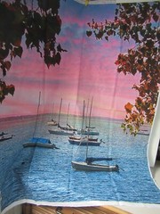 David Textiles Digital Sailboats AT Dawn Nautical Scene BEAUTIFUL RARE SZ35″X44
