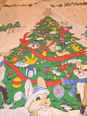 Unfinished Vintage Christmas Baby Blanket Panel Woodland Animals Tree Print 48″x