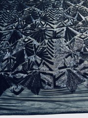 Gia MATTE NAVY Geometric Sequins on NAVY Mesh Lace Fabric by the Yard – 10101