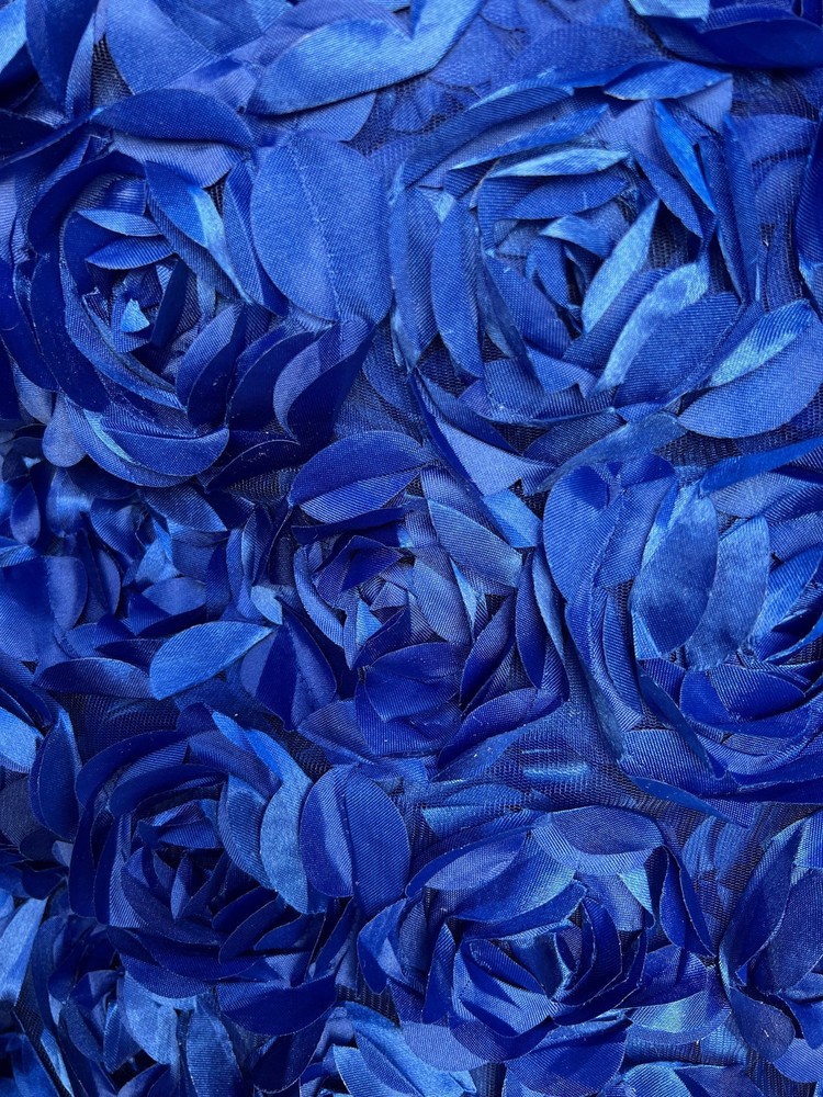 Maci ROYAL BLUE 3D Floral Polyester Satin Rosette on Mesh Fabric by the Yard –