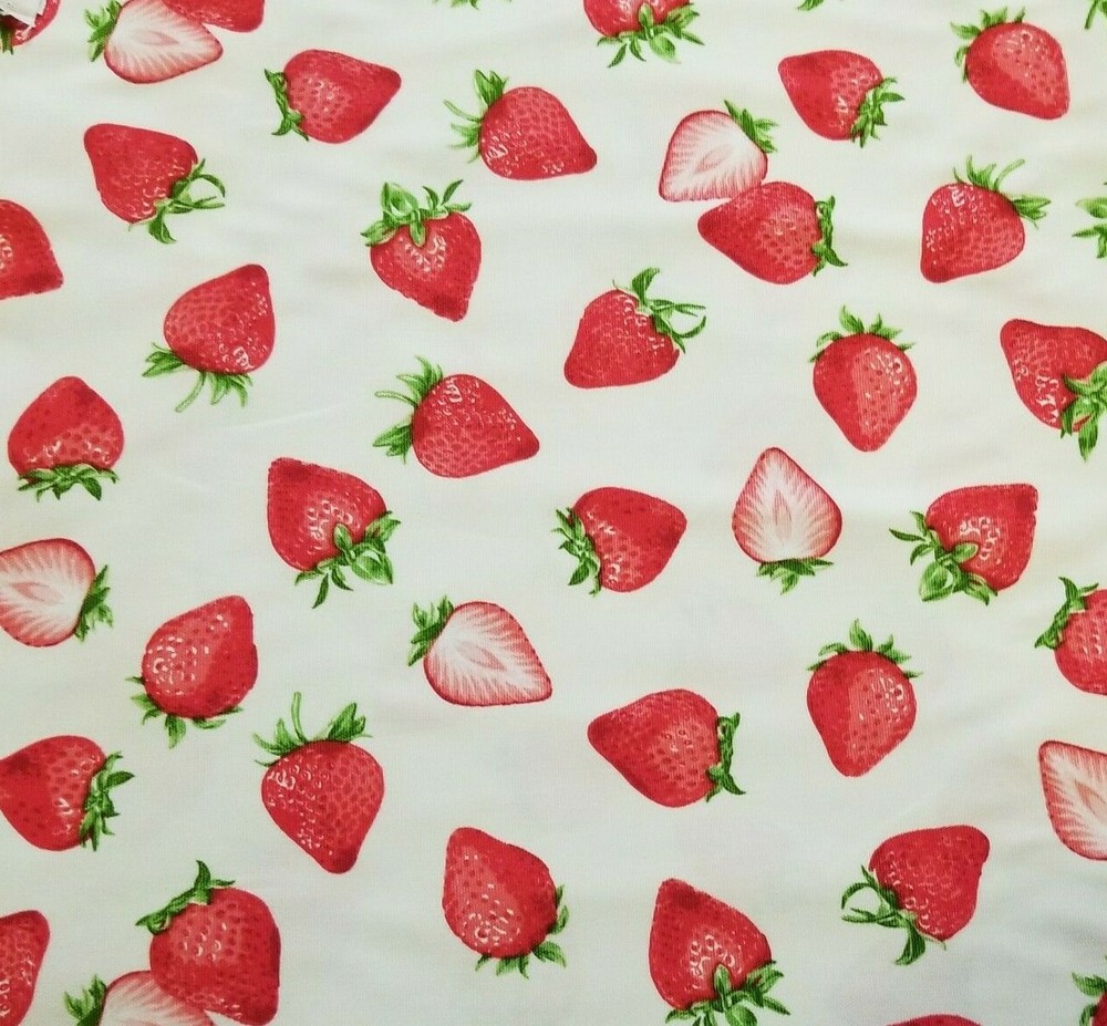 Strawberries Tossed on Creamy Light Cotton Duck Cloth – from Japan