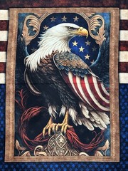 AMERICAN SPIRIT BY QUILTING TREASURES EAGLE USA PATRIOTIC FABRIC PANEL 36″X44″