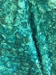 Allie TEAL 3D Floral Polyester Satin Rosette with Sequins Fabric by the Yard –