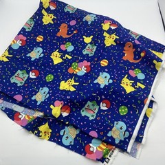 Blue Pokemon Fabric- cotton quilting – 45″ x 72″ w/ Pikachu