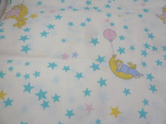 Babies on moons w Balloons & Teddy bears floating in Stars Cotton Fabric 55″ W