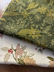 2 Yards MODA Old World Yuletide Christmas Pointsetta On White Greenery Cotton