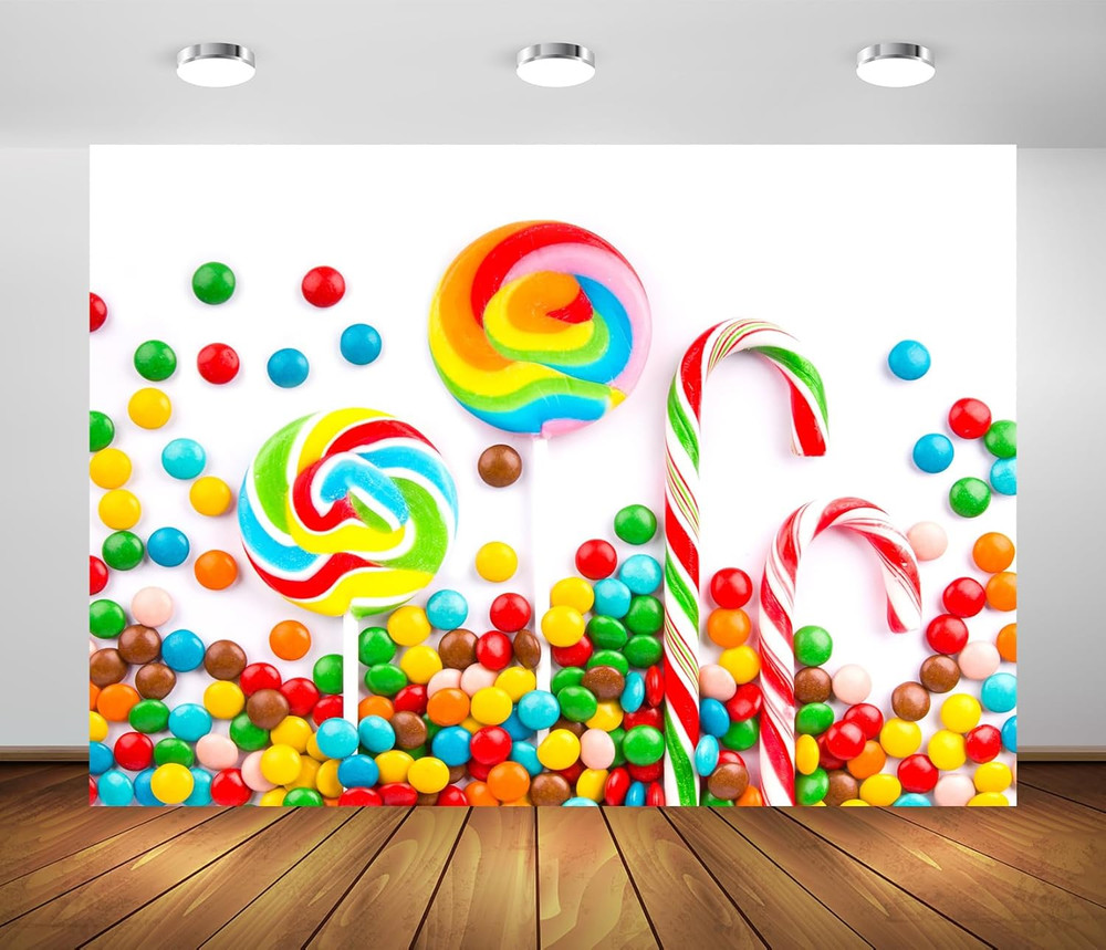 7X5Ft Fabric Sweets Backdrop Candy Lollipops Candy Canes Colorful Candies Candyl