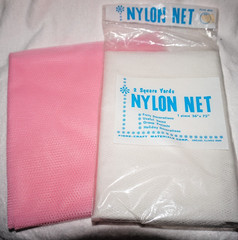 2 Fibre-Craft White Nylon Netting 36″ x 72″ each; 1 piece Pink is 18″ x 70″