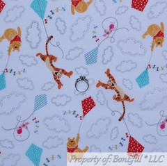 BonEful FABRIC FQ Cotton Quilt White Blue Cloud Sky Winnie the Pooh Disney Kite