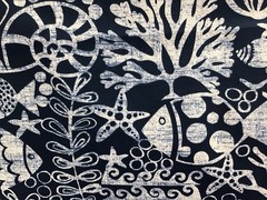 Coastal Navy Outdoor Fabric Fish Shell Starfish Ocean Beach Patio 1.75Yard Lot