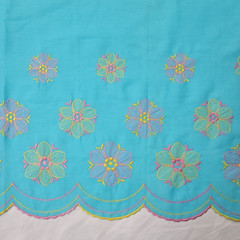 Light Blue Pastel Floral Embroidered Fabric Scalloped Border Edge 23″ x 6.5 Yds