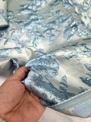 Sky Blue Floral Metallic Brocade Fabric Sold by the yard For Dress Upholstery