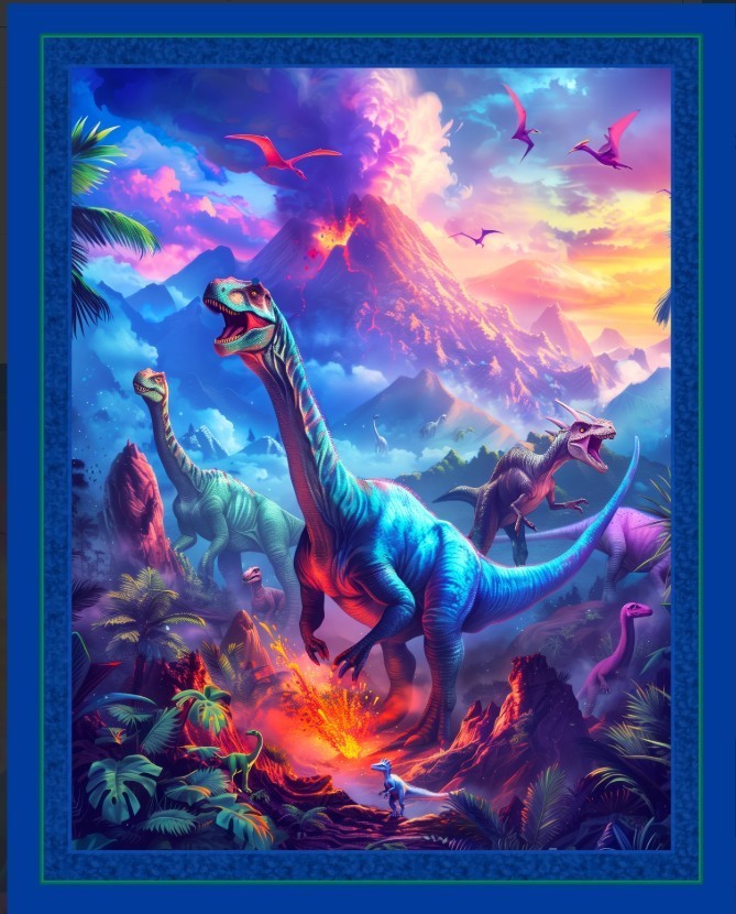*PANEL* 36×45 DINO FIRE – COTTON – QUILT QUALITY – SHARP DIGITAL