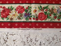 Christmas Rose Floral Fabric Remnant Border VIP Cranston Red Green 17″x 4 1/2″