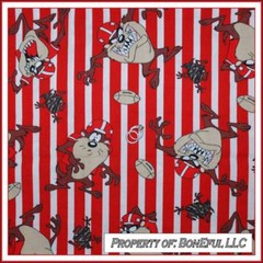 BonEful Fabric FQ Cotton VTG Taz Looney Tunes Red White Football Stripe OOP RARE