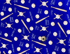 *LAST* FAT QTR 18”x22” BATS & BASEBALLS SLOGANS ROYAL BLUE FABRIC COMBINE SHIP