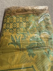 AMPOLA gold green printed vintage fabric 84 x 102 Table,Duvet,Saree Cloth NEW