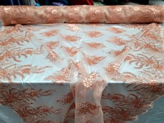 Fabric by The Yard Copper Lace Floral Sequin Metallic Cord Scallops