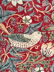 WILLIAM MORRIS FABRIC PANEL Strawberry Thief 50 CM X 50 CM CRIMSON/SLATE COTTON