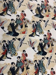 Kimonos & Koi – Japanese Geisha Crane – Paintbrush Studio Cotton Fabric