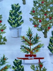 JOANN FABRIC~Xmas Potted Fir Tree~GLOBE ORNAMENTS~Various Pines~GREEN RED CREAM~