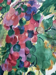 VTG Whiteheads Fabric “Watercolor Grapes” 4.625″x54″ Scotchguard Beautiful! HTF