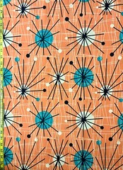 Atomic Peach Michael Miller Fabric mid century modern orange teal sputnik