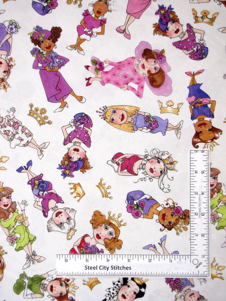 Royal Tea Party Lady Toss White Fabric By the Yard Cotton Loralie Desigs