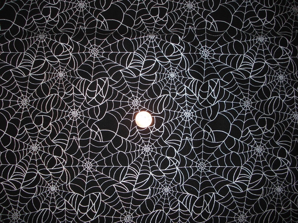 BLACK & SILVER METALLIC SPIDER WEB PRINT COTTON FABRIC 1 YARD