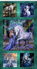 UNICORN MAGIC BY Anne Stokes Clothworks Y4709-104 Magical green Panel