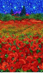 24″ X 44″ Panel Poppies Flowers Floral Multicolor Cotton Fabric Panel D137.03
