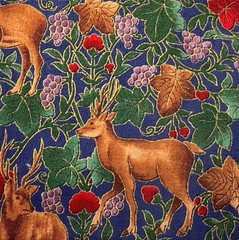 NOS Vtg Deer Leaves Forest Fawn Grapes Fabric Hoffman California 2 pc 18″ x 45″